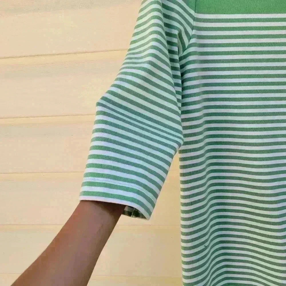 Brooks Brothers Women's Knee Length Dress Medium 100% Cotton White Green Striped - Picture 8 of 10